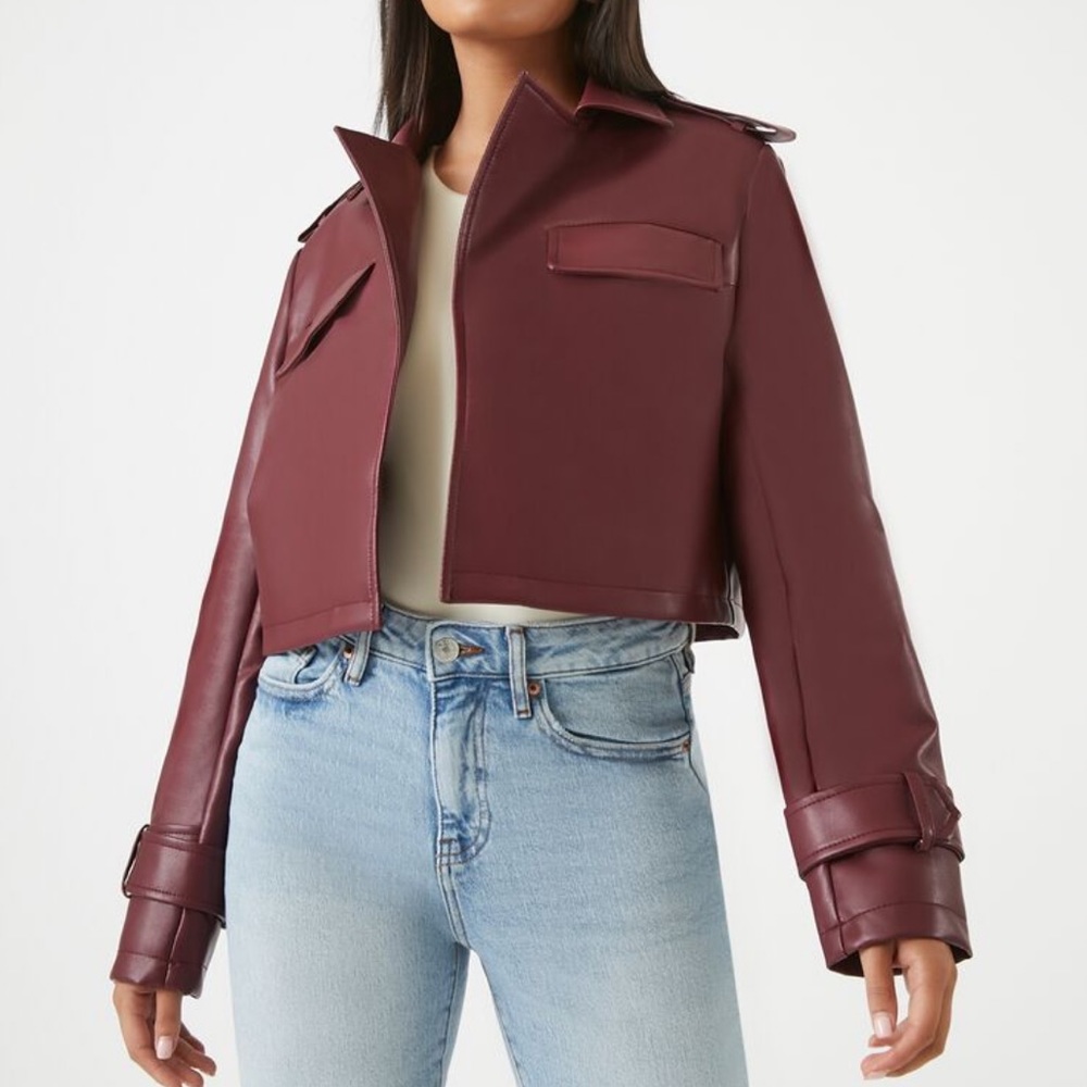 Cropped Faux Leather Jacket